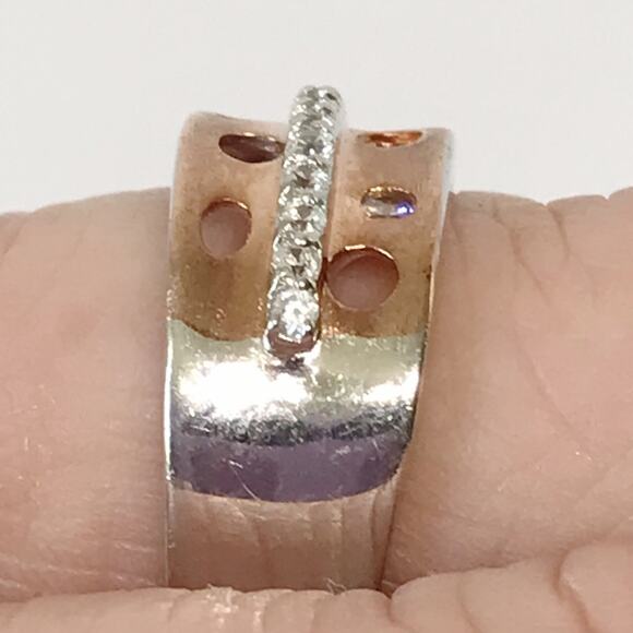 Brushed Copper Red Rose Gold Tone Over Sterling Silver 925 Abstract Cutout Ring - Picture 7 of 14